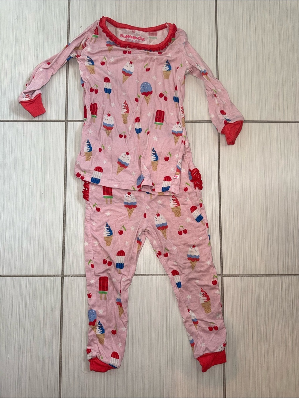 RuffleButts Ice Cream Pajama Set 12-18M Pink Patriotic Popsicle Summer PJs